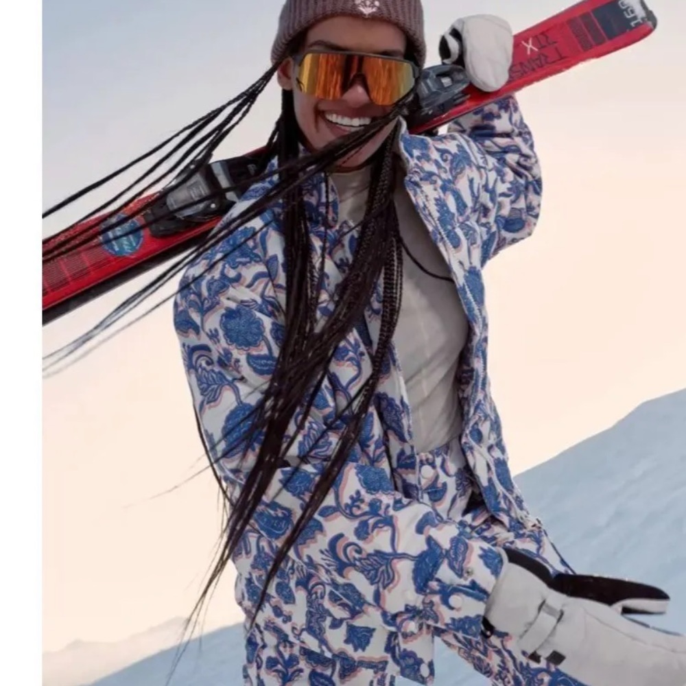 Free People Blue and White Printed Ski Jacket